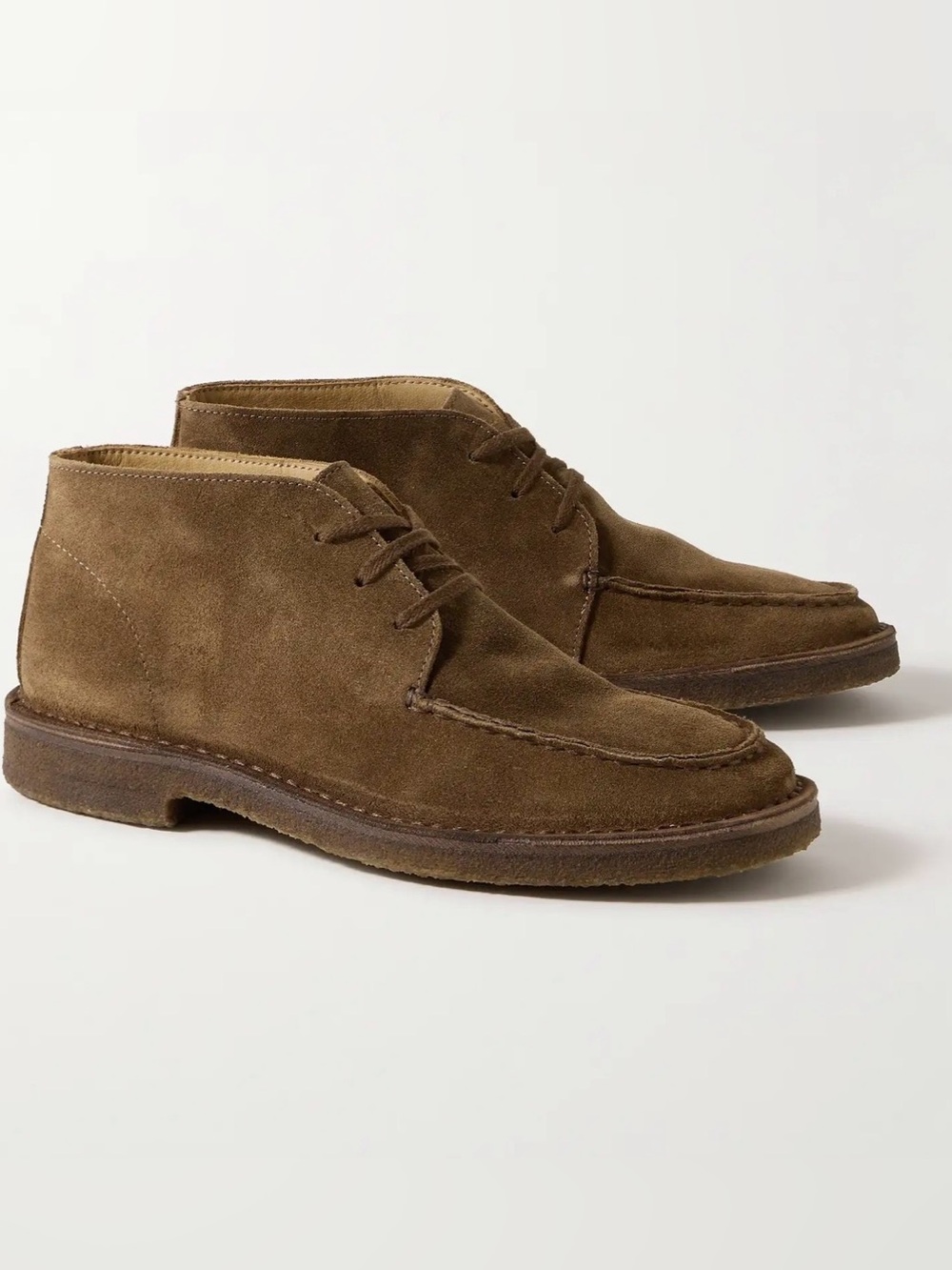 Drakes Crosby Moc-Toe Chukka Boots, brown suede, Dark Academia, size 11